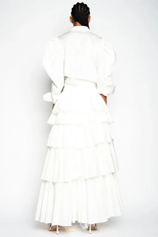 WHITE BALLOON SLEEVE SHIRT