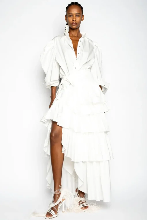WHITE BALLOON SLEEVE SHIRT