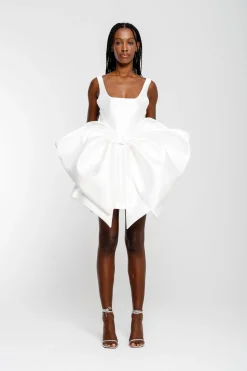 WHITE BIG BOW MINI DRESS