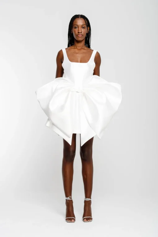 WHITE BIG BOW MINI DRESS