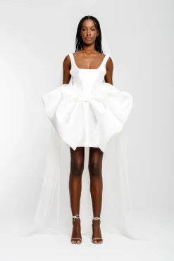 WHITE BIG BOW MINI DRESS