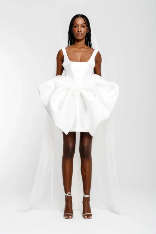 WHITE BIG BOW MINI DRESS