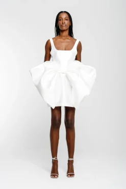 WHITE BIG BOW MINI DRESS