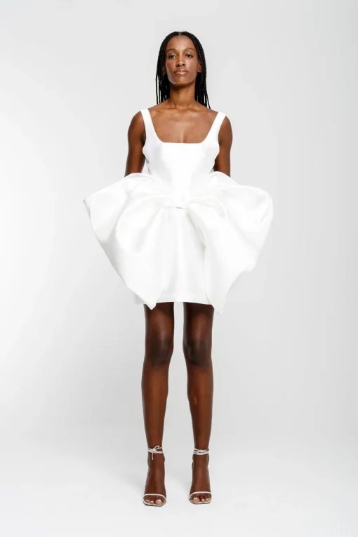 WHITE BIG BOW MINI DRESS
