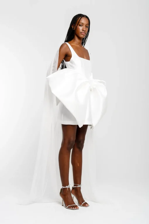 WHITE BIG BOW MINI DRESS