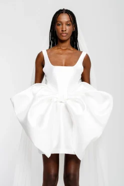 WHITE BIG BOW MINI DRESS