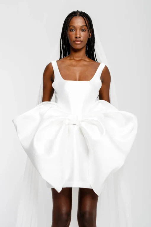 WHITE BIG BOW MINI DRESS