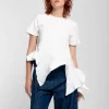 WHITE CAP SLEEVE PLISSE T-SHIRT