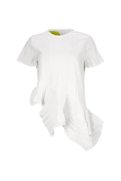 WHITE CAP SLEEVE PLISSE T-SHIRT