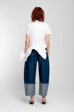 WHITE CAP SLEEVE PLISSE T-SHIRT