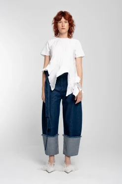 WHITE CAP SLEEVE PLISSE T-SHIRT
