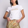 WHITE CAP SLEEVE T-SHIRT WITH GOLD LOGO