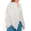 WHITE CINCHED PLEATED SHIRT