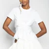 WHITE CROSS WAIST DRAPE T-SHIRT
