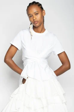 WHITE CROSS WAIST DRAPE T-SHIRT