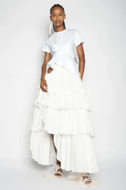 WHITE CROSS WAIST DRAPE T-SHIRT