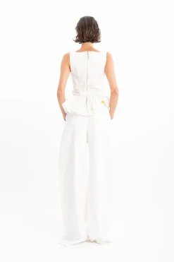 WHITE DENIM PLEATED TROUSERS