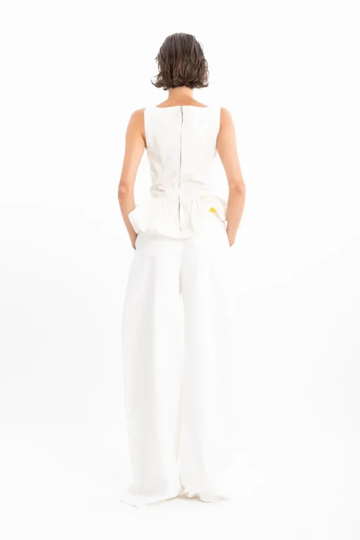 WHITE DENIM PLEATED TROUSERS