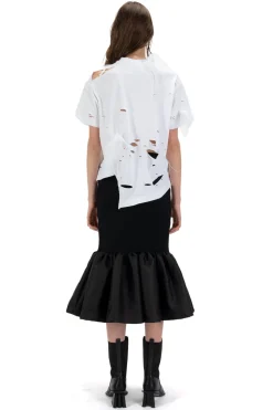 WHITE DISTRESSED T-SHIRT WITH FEATHERS