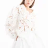 WHITE EMBROIDERED PUFF SLEEVE SHIRT