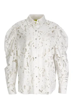 WHITE EMBROIDERED PUFF SLEEVE SHIRT