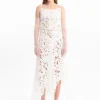 WHITE EMBROIDERED STRAP DRESS WITH PEPLUM