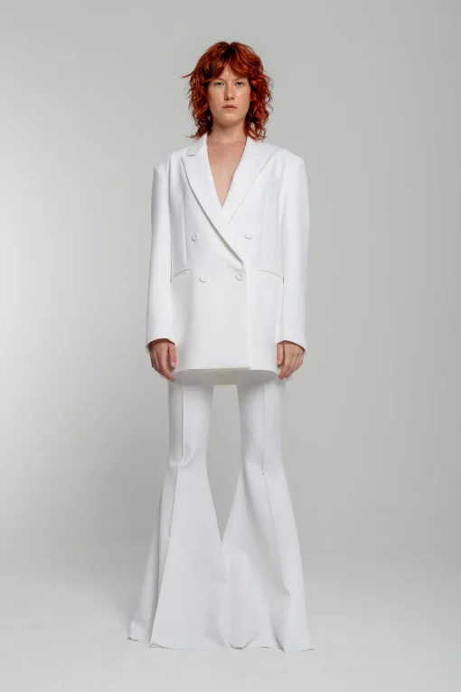 WHITE EXTREME FLARE TROUSERS