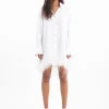 WHITE FEATHER HEM SHIRT DRESS