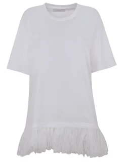 WHITE FEATHER HEM T-SHIRT DRESS