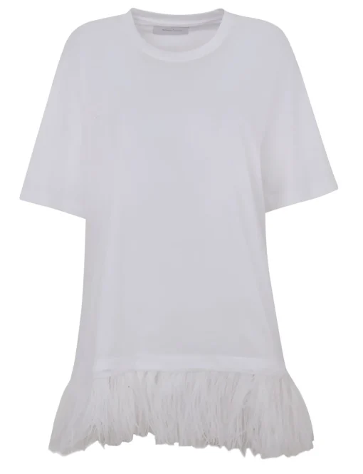 WHITE FEATHER HEM T-SHIRT DRESS