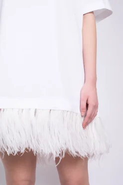 WHITE FEATHER HEM T-SHIRT DRESS