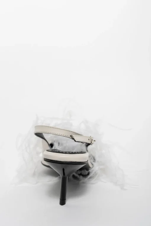 WHITE FEATHER SLING BACKS
