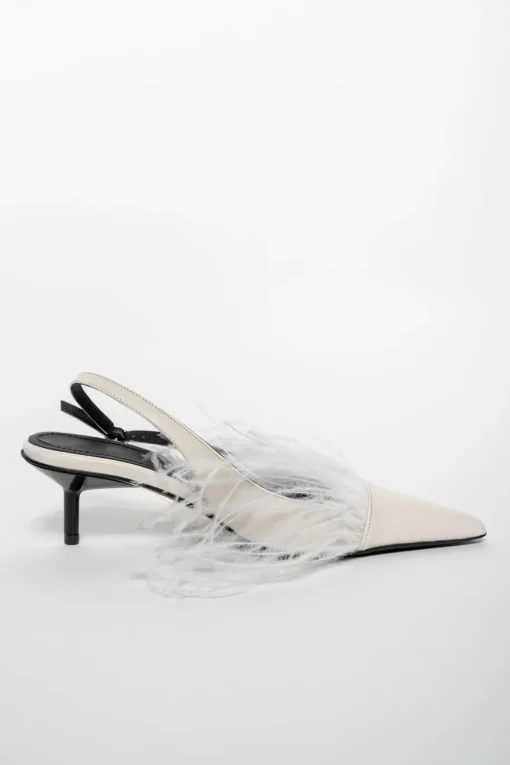 WHITE FEATHER SLING BACKS