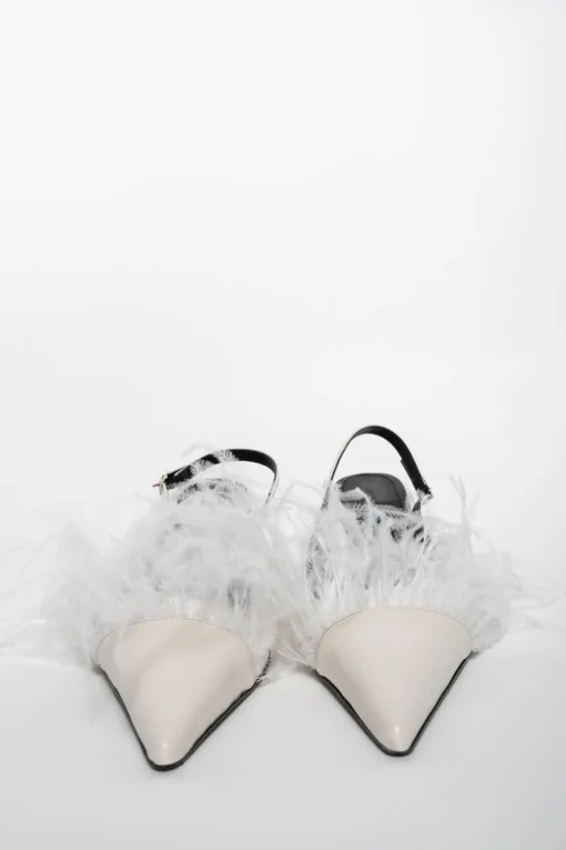 WHITE FEATHER SLING BACKS