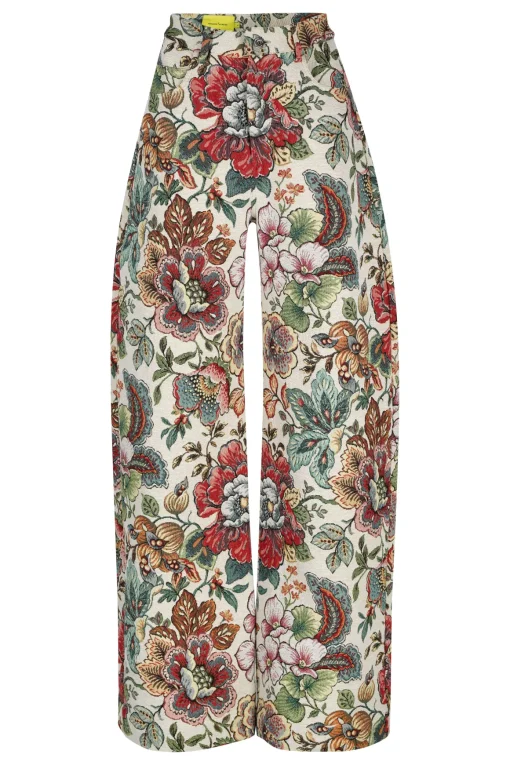 WHITE FLORAL BROCADE BOYFRIEND TROUSERS