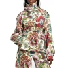 WHITE FLORAL BROCADE CROPPED TRENCH COAT STYLE JACKET