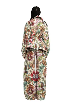 WHITE FLORAL BROCADE CROPPED TRENCH COAT STYLE JACKET