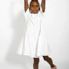WHITE GATHERED JERSEY T-SHIRT DRESS