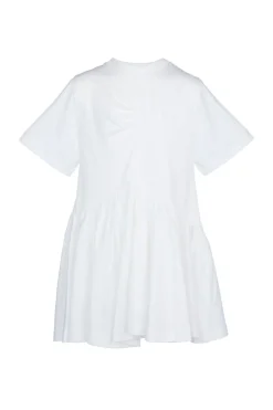 WHITE GATHERED JERSEY T-SHIRT DRESS