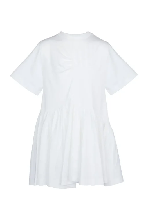 WHITE GATHERED JERSEY T-SHIRT DRESS