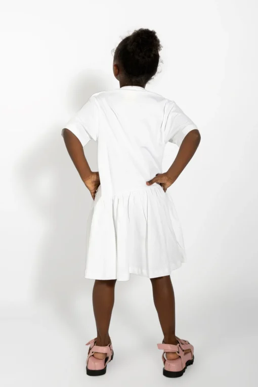 WHITE GATHERED JERSEY T-SHIRT DRESS