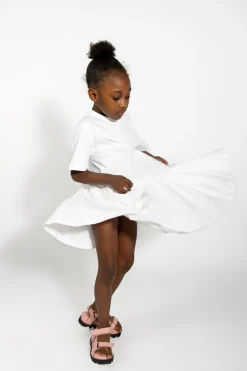 WHITE GATHERED JERSEY T-SHIRT DRESS