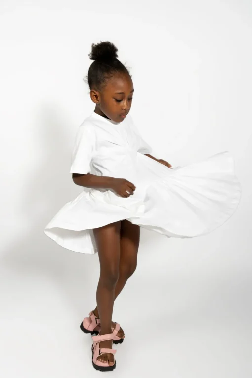 WHITE GATHERED JERSEY T-SHIRT DRESS