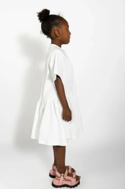WHITE GATHERED JERSEY T-SHIRT DRESS