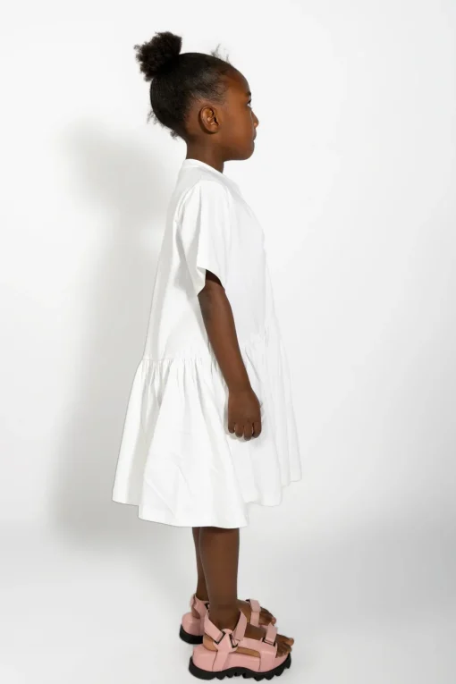 WHITE GATHERED JERSEY T-SHIRT DRESS