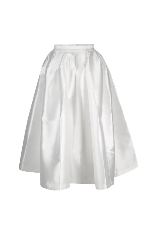 WHITE HIGH WAIST PLEATED FULL SKIRT