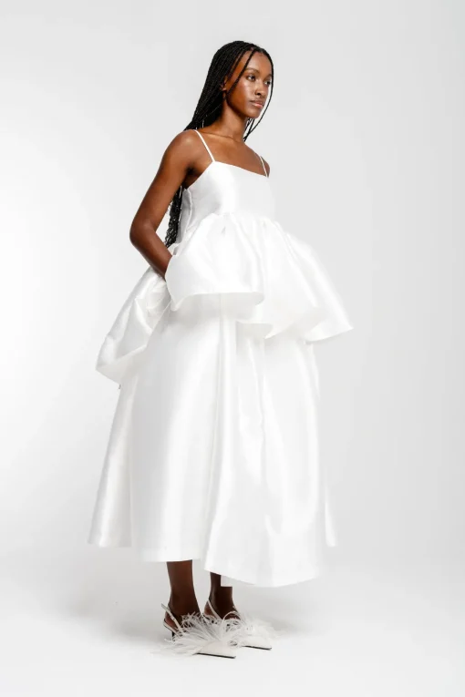 WHITE HIGH WAIST PLEATED FULL SKIRT