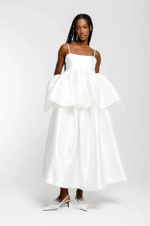 WHITE HIGH WAIST PLEATED FULL SKIRT
