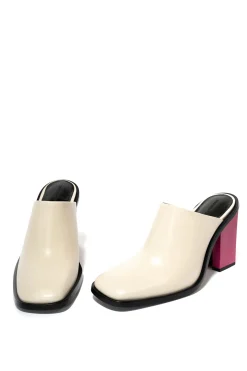 WHITE LEATHER MULE W/ M'A HEEL