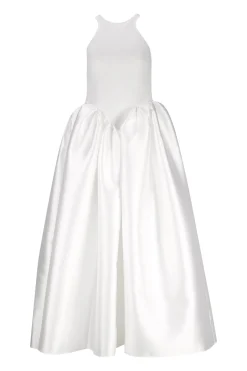 WHITE LONG DRESS WITH FULL SKIRT